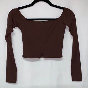 Naked Wardrobe Brown Long Sleeve Crop Top